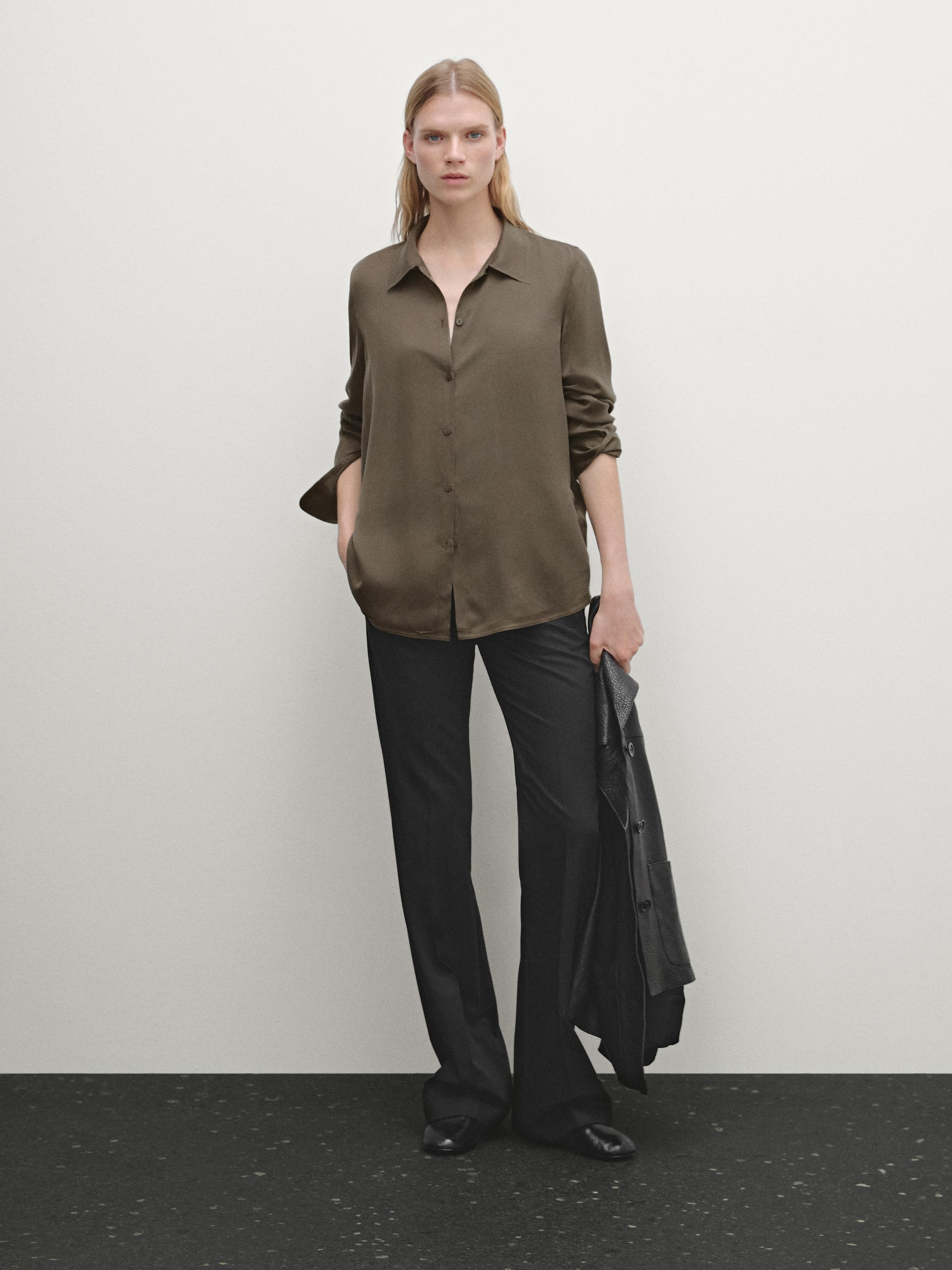 Satin mulberry silk blend shirt | Massimo Dutti UK