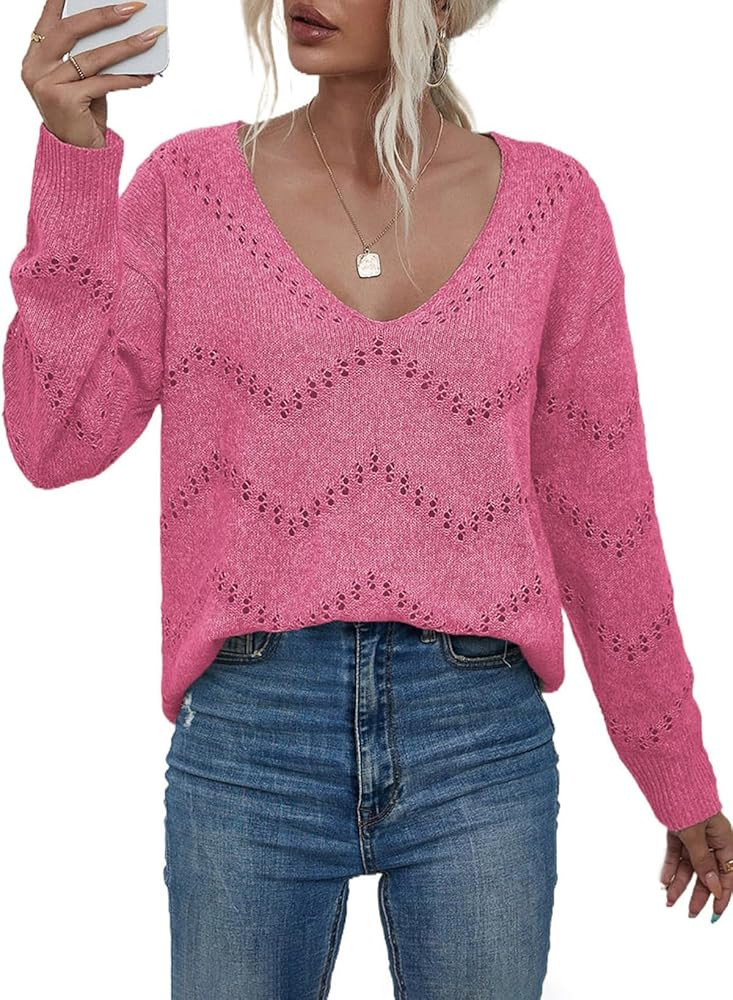 EVALESS Women's Crochet Sweater Top Hollow Out Long Sleeve Pullover Tops Fall Outfits Fashion 202... | Amazon (US)