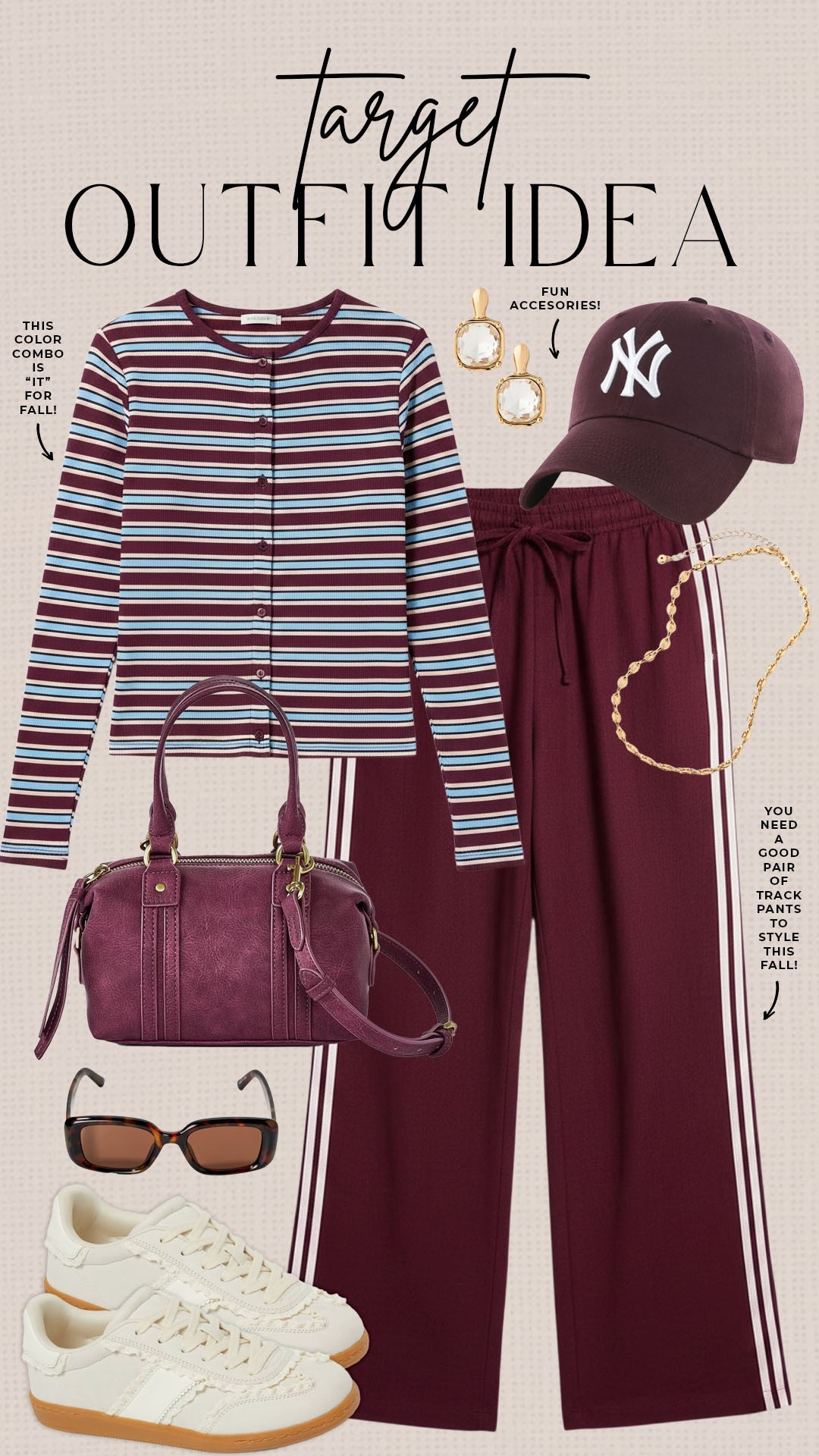 Burgundy and blue is trending this fall! Trendy cute fall style from Target! 

#targetfinds

Target finds. Target fashion. Target track pants. Target trendy fall style.

#LTKootd #LTKSeasonal #LTKgrwm