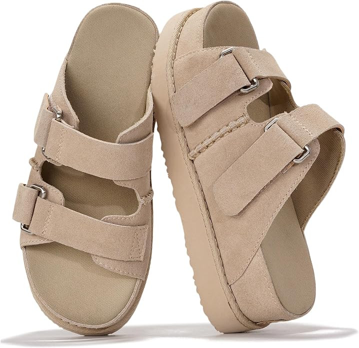 Project Cloud 100% Genuine Leather Platform Sandals & Slides for Women | Memory Foam Insole Sanda... | Amazon (US)