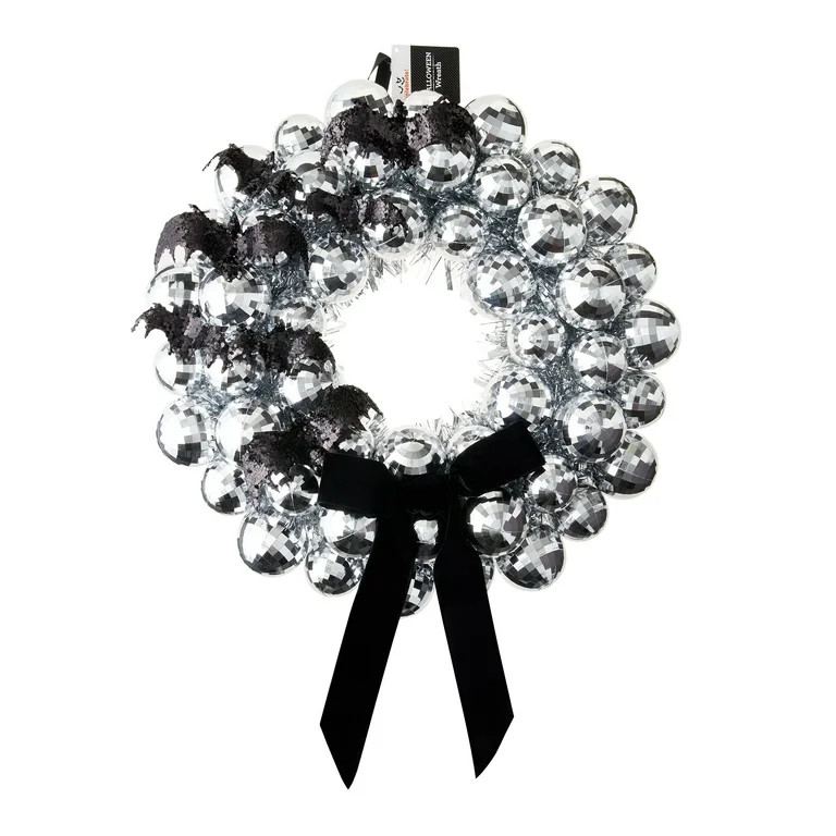 Corona de Bolas y Murciélagos de Discoteca, Plateada y Negra, 17", Halloween de Way To Celebrate | Walmart (US)