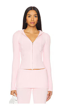 Frankies Bikinis Heritage Cloud Knit Hoodie in Cozy Pink from Revolve.com | Revolve Clothing (Global)