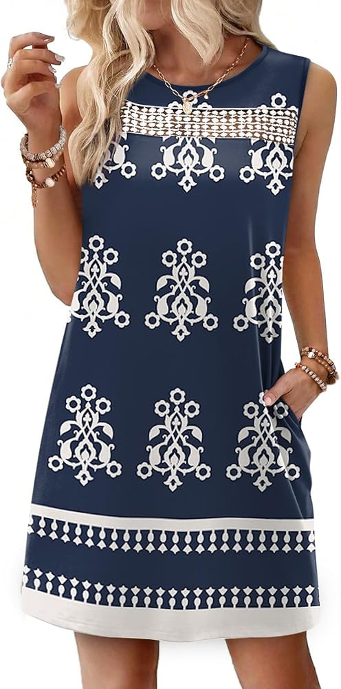 WIHOLL Summer Dresses for Women 2026 Beach Vacation Spring Fashion Clothing Lace Mini Tank Dress with Pockets | Amazon (US)