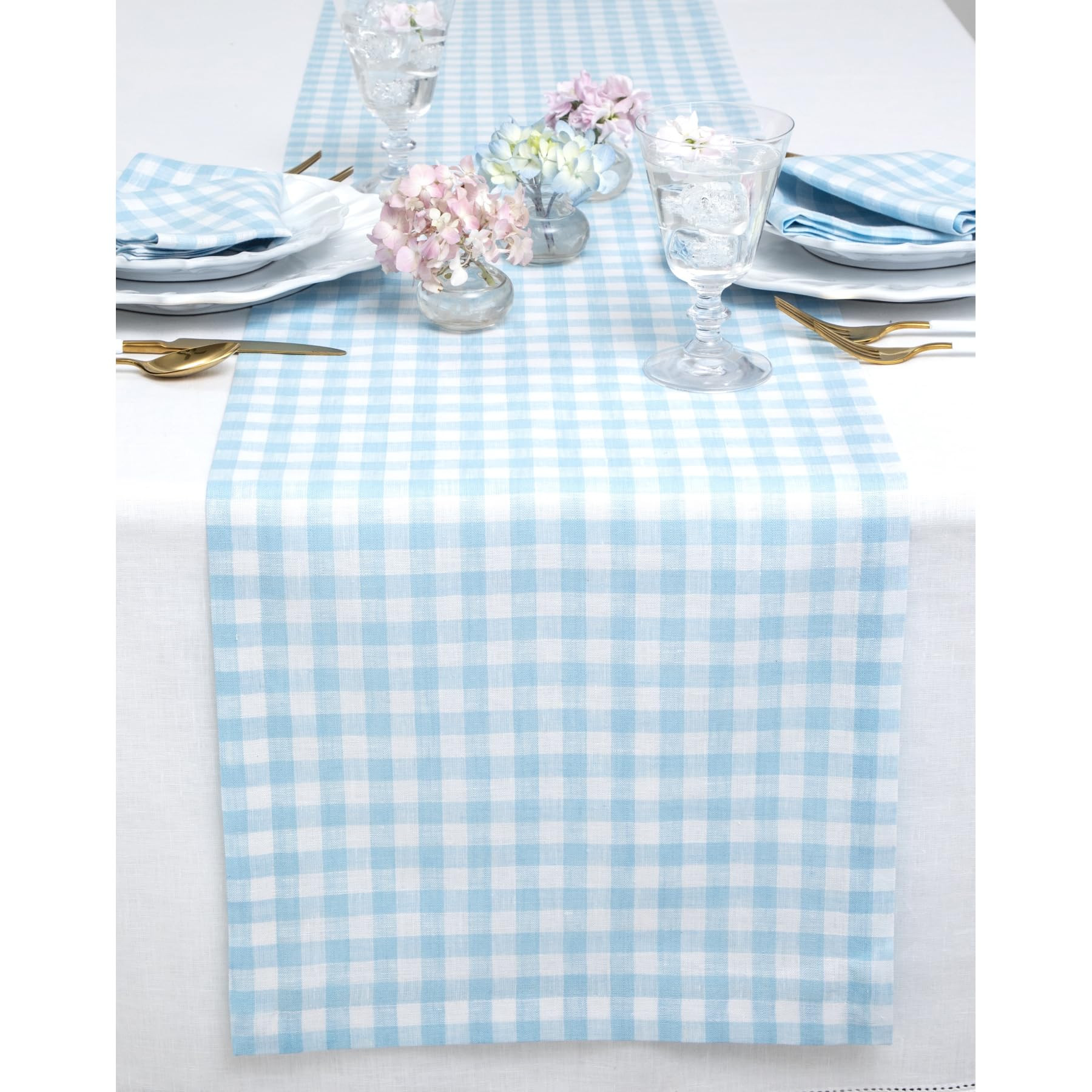 Solino Home Check Linen Table Runner 36 Inch - 100% Pure Linen Blue Bell Plaid Table Runner 14 x ... | Amazon (US)