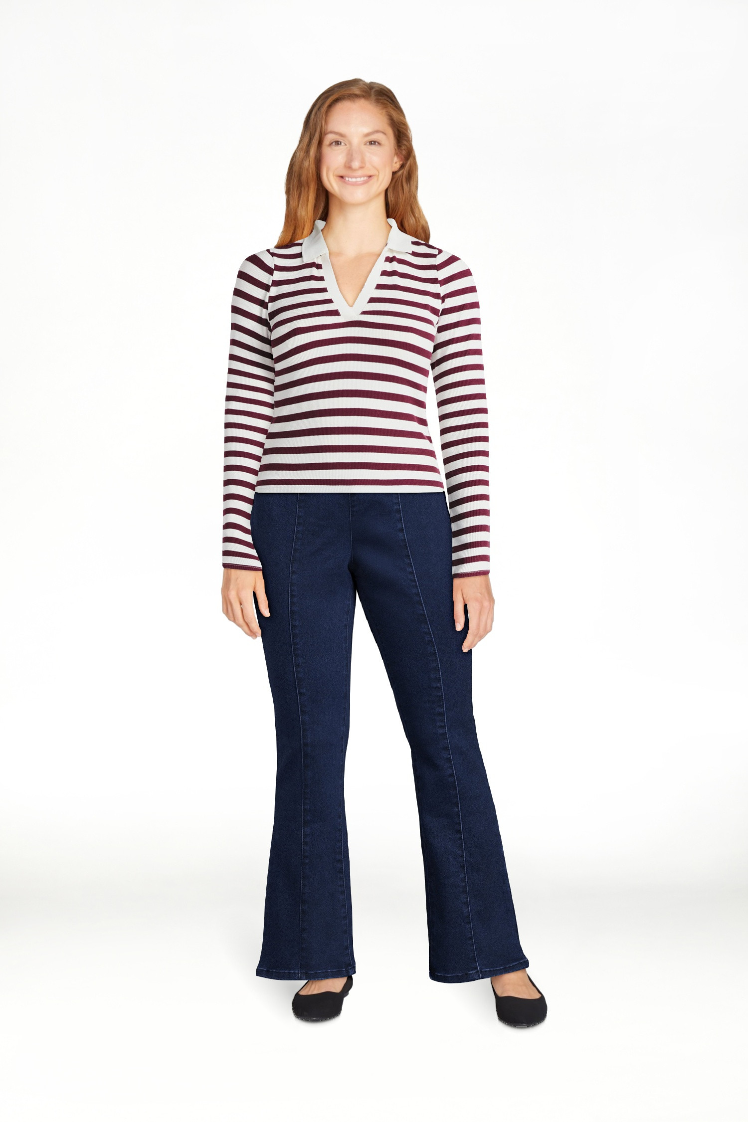 No Boundaries Johnny Collar Tee with Long Sleeves, Women's | Walmart (US)