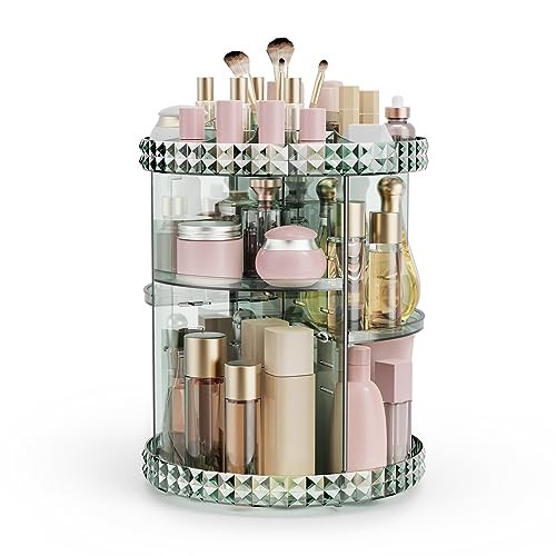 Rosoenvi Rotating Makeup Organizer, 360° Spinning Skincare Organizers, Adjustable Layer Cosmetic Storage Lazy Susan Makeup Organizers for Dresser Bathroom, Medium, Green | Amazon (US)