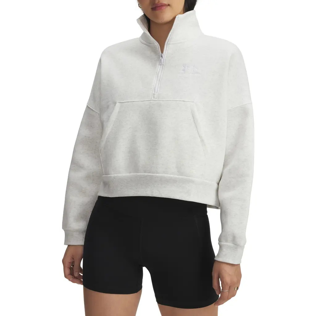 Under Armour Icon Fleece Half Zip PUllover in Distant Gray Heather//White at Nordstrom, Size X-Large | Nordstrom