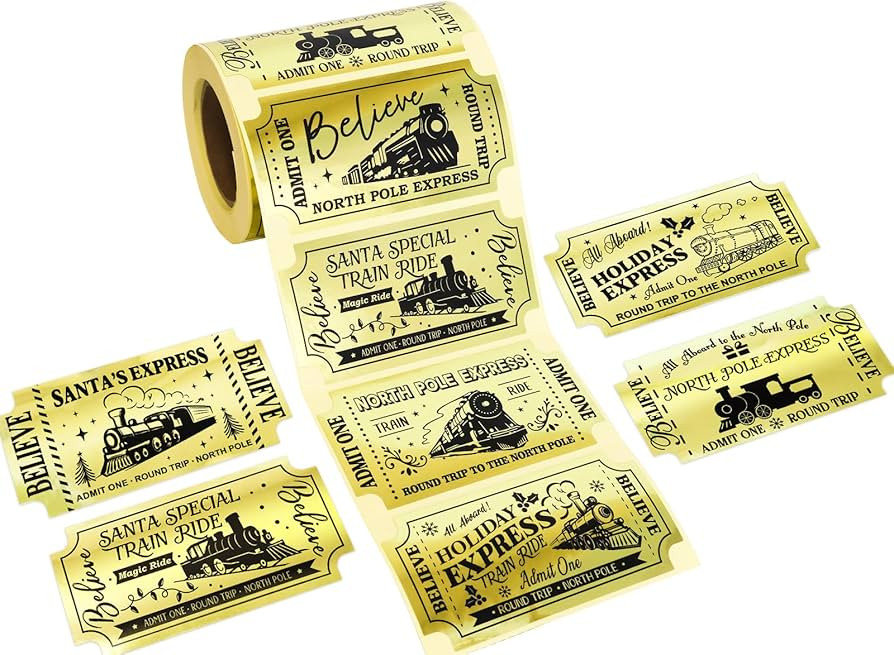 Ceiba Tree Christmas Stickers Pole Golden Ticket Stickers Roll for Kids 200Pcs Gold Foil Adhesive... | Amazon (US)