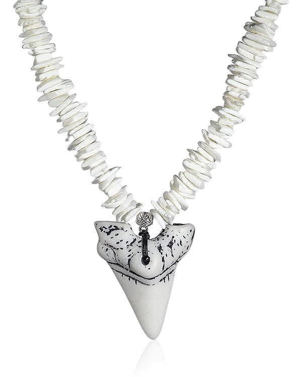 White Puka Shell Shark Tooth Adjustable Chain Necklace Hawaiian Seashell for Women Men Beach Neck... | Amazon (US)