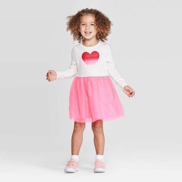 Toddler Girls' Heart Tulle Dress & Skirt Set - Cat & Jack™ Cream/Pink | Target