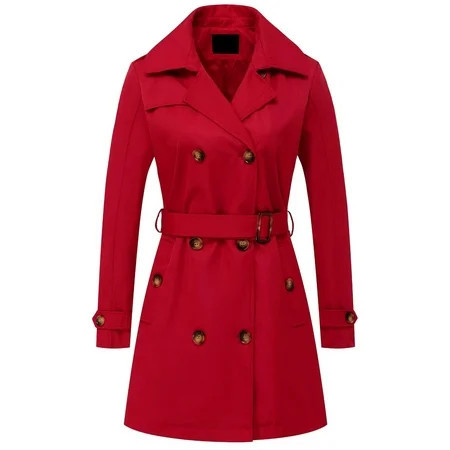 Chrisuno Women s Winter Double Breasted Trench Coat Mid Length Hooded Outwear Jacket with Pockets Red S | Walmart (US)
