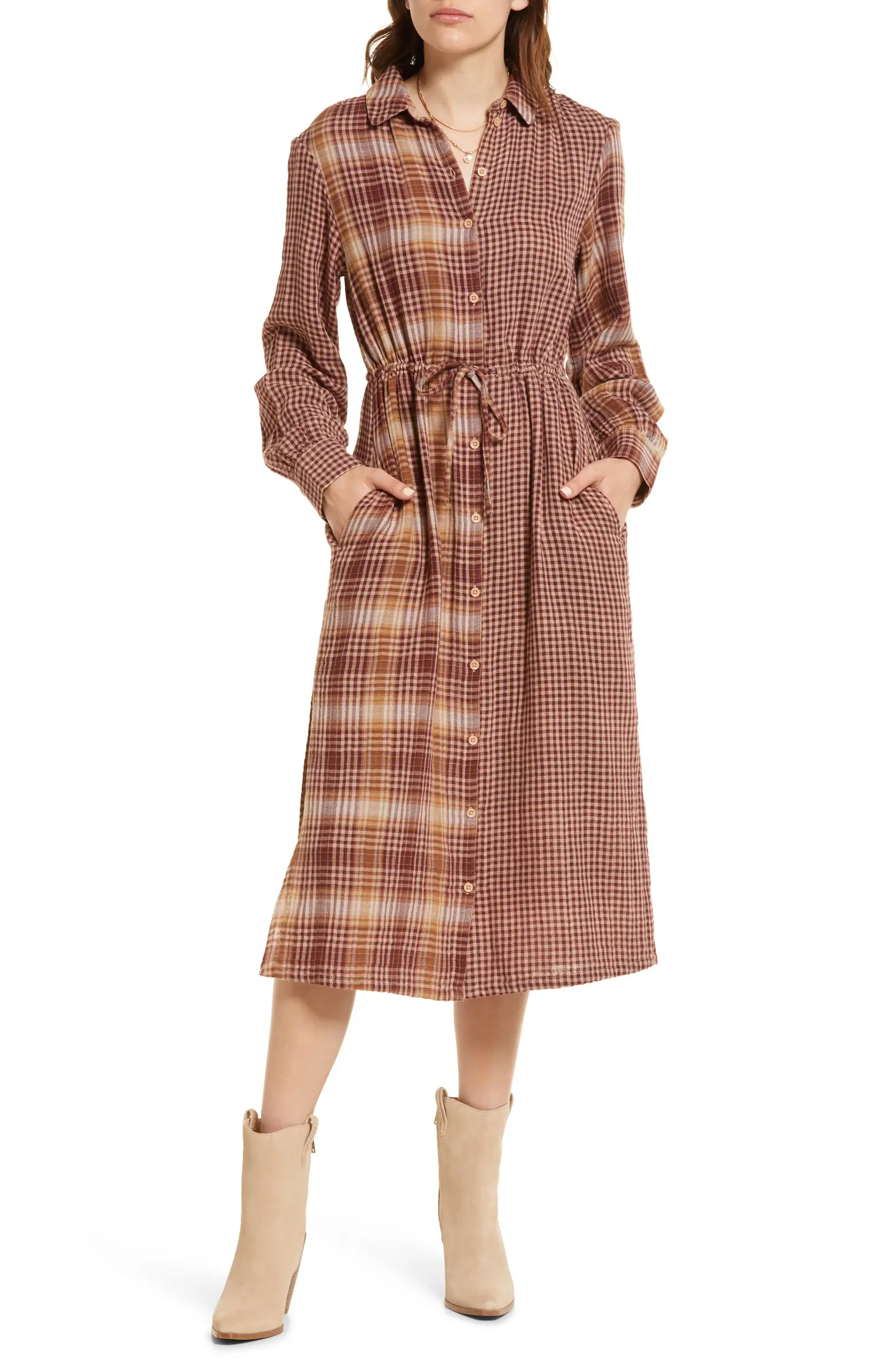 Treasure & Bond Mix Pattern Plaid Long Sleeve Boyfriend Shirtdress | Nordstrom | Nordstrom