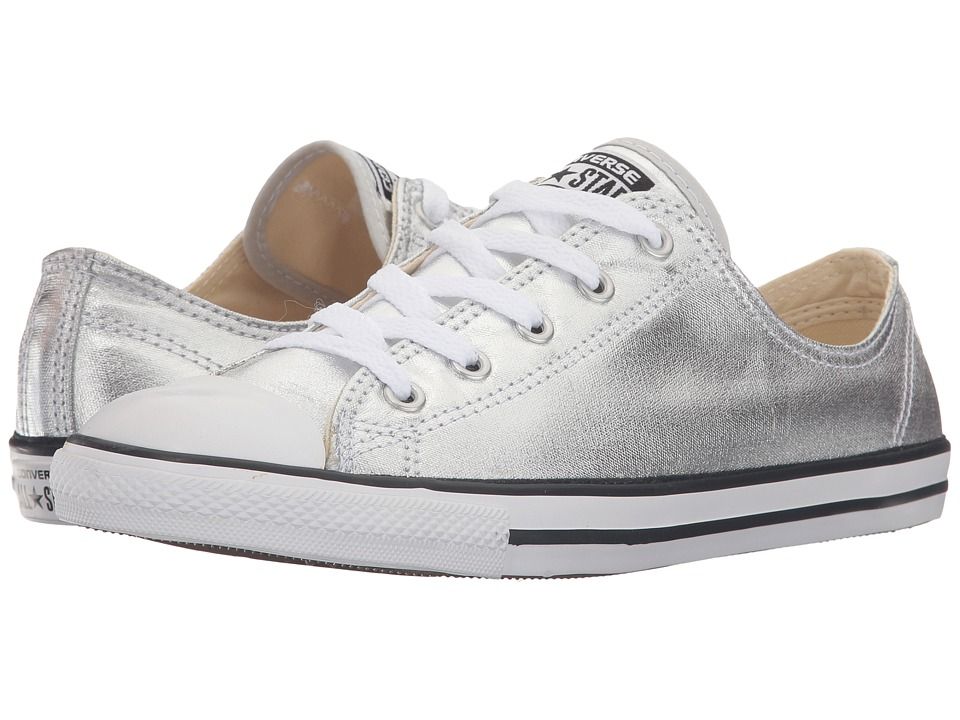 Converse - Chuck Taylor All Star Metallic Leather Dainty Ox (Pure Silver/Black/White) Women's Shoes | Zappos
