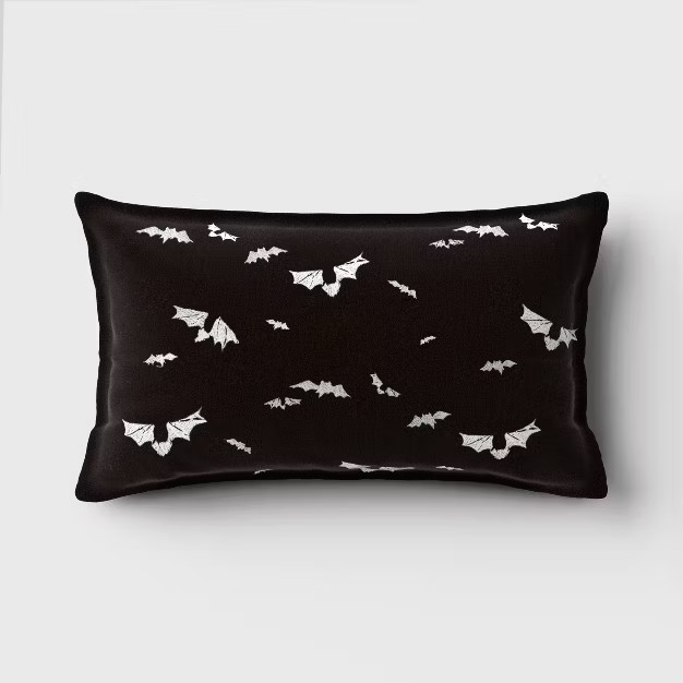 Embroidered Bats Velvet Lumbar Throw Pillow Black/Almond - Threshold™ | Target