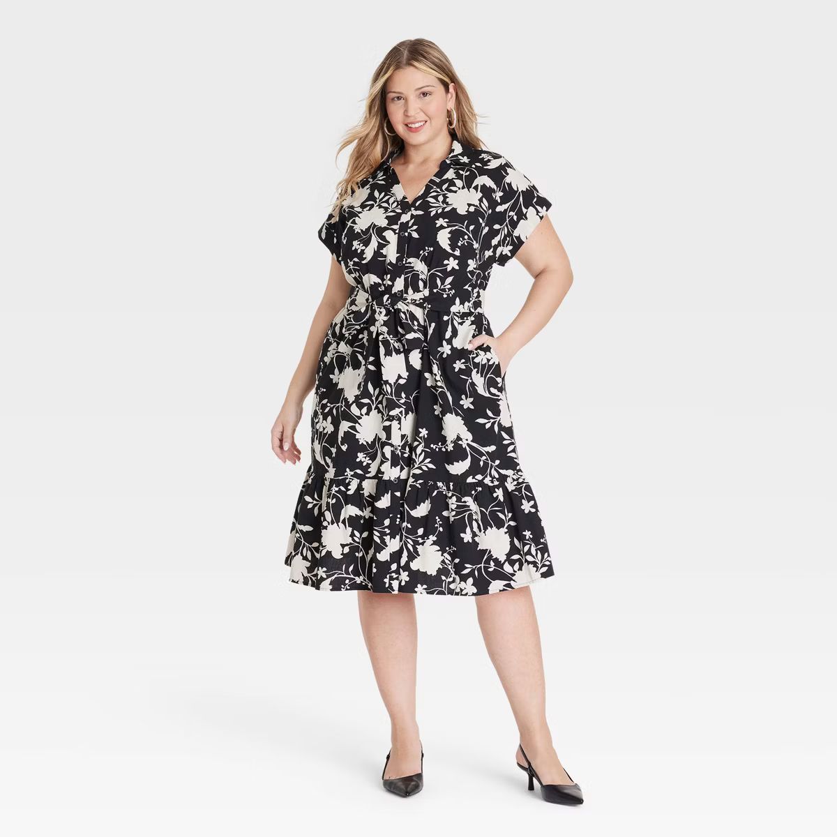 Women's Short Sleeve Tiered Midi Shirtdress - Ava & Viv™ | Target