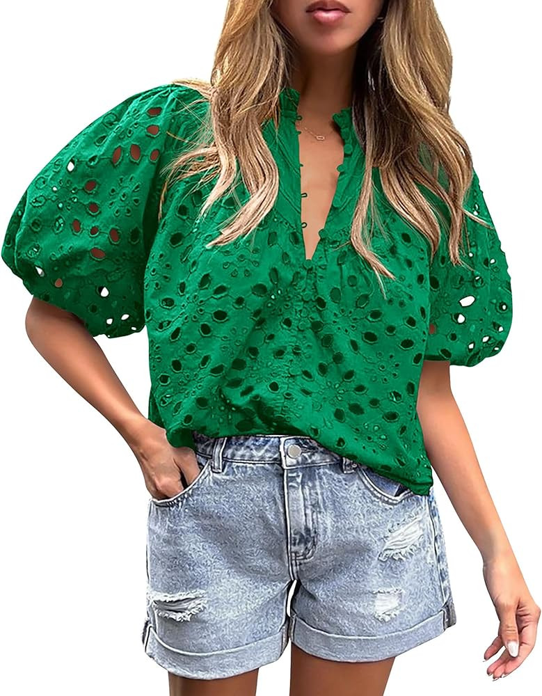 Pretty Garden Womens Hollow Out Lace Embroidered Blouse | Amazon (US)