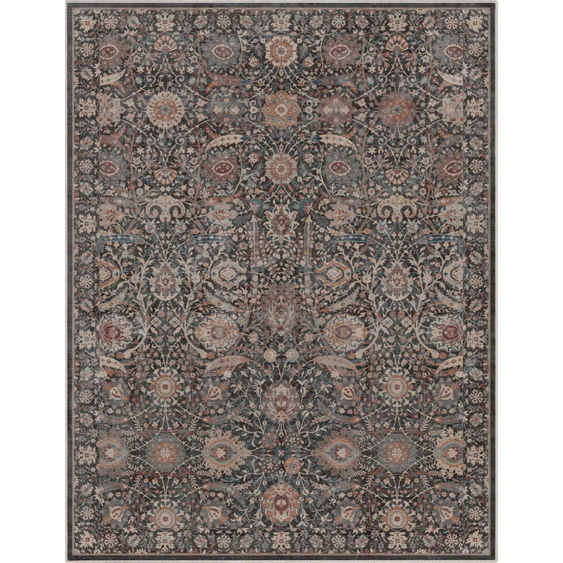Well Woven Asha Liana Vintage Oriental Charcoal Gray Flat-Weave Rug | Wayfair North America