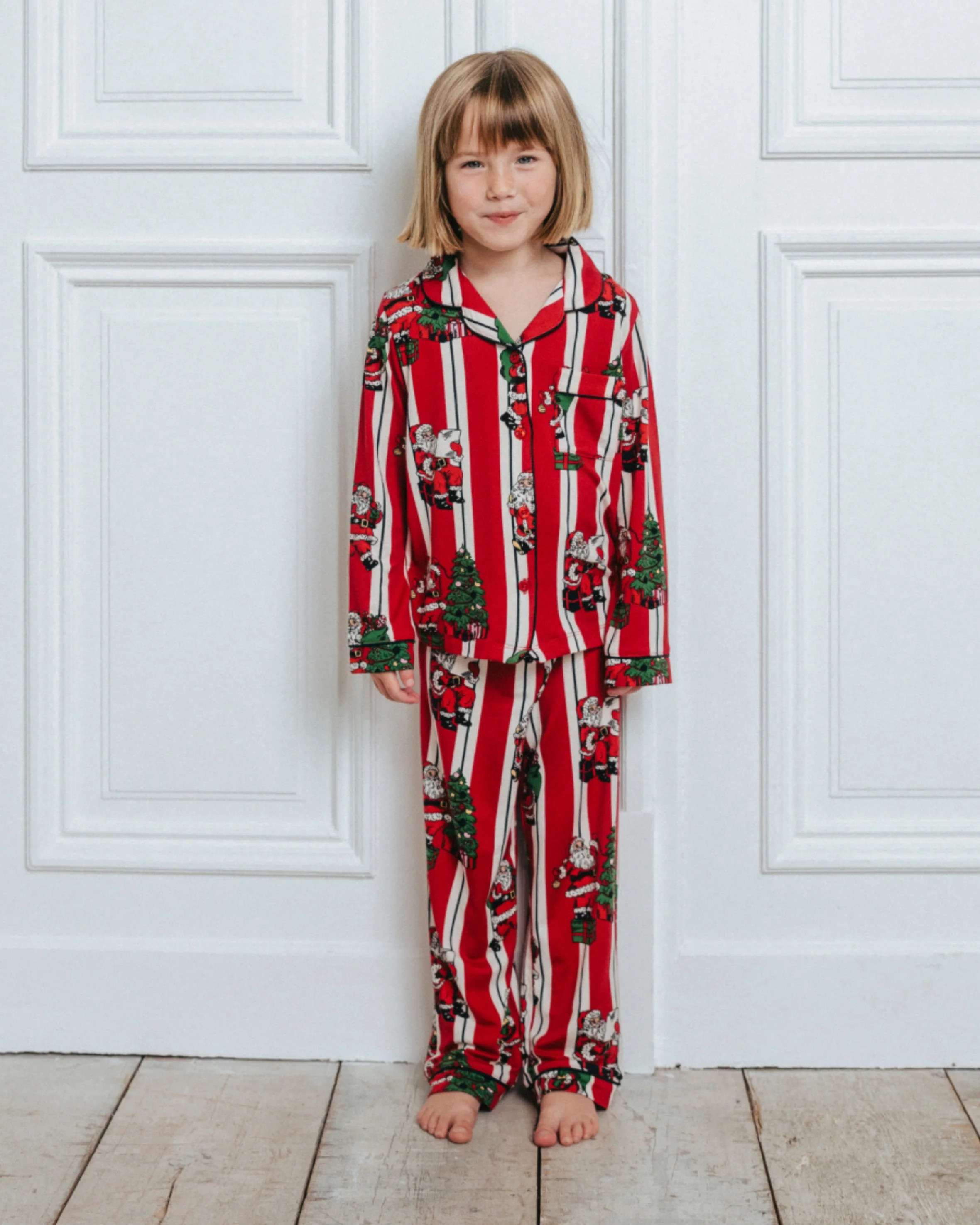 Kids Christmas Santa Stripe Print Long Pyjama Set | Chelsea Peers NYC