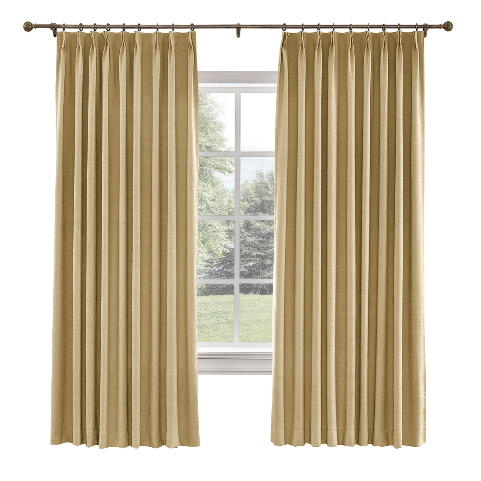 TWOPAGES 26 W x 120 L inch Pinch Pleated Curtain Room Darkening Linen Drapery for Bedroom Living ... | Amazon (US)