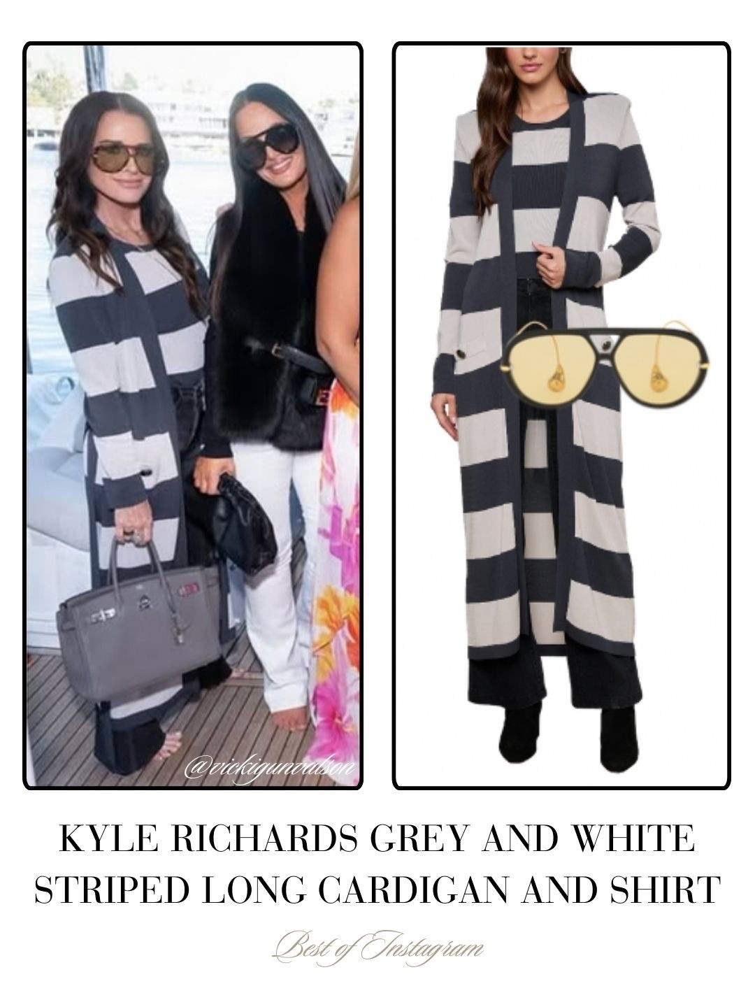 Kyle Richard’s Grey and White Long Cardigan and Shirt 📸 = @vickigunvalson 