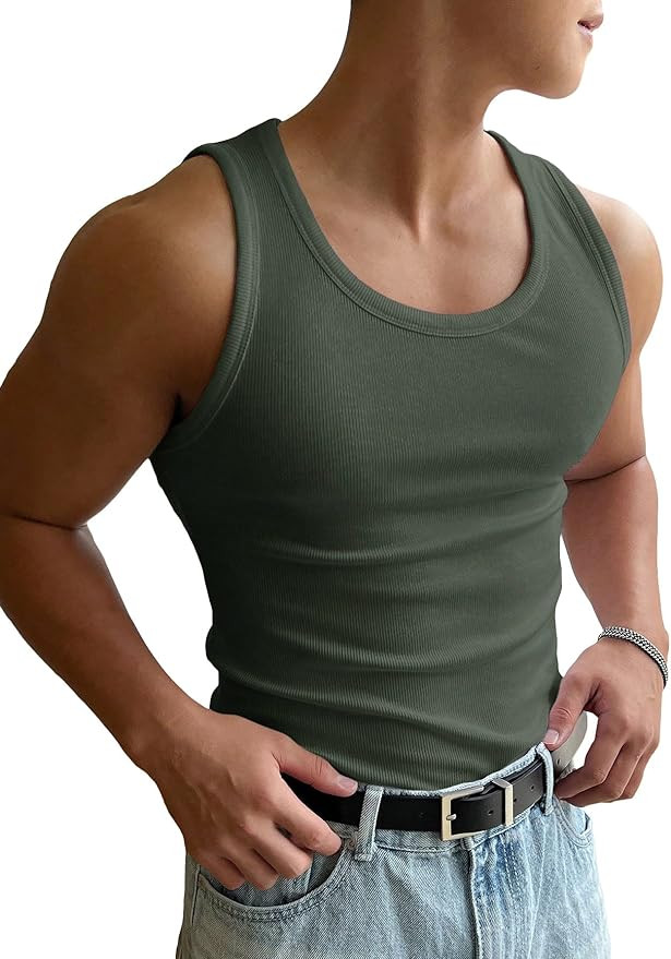Men's Summer Tank Top Scoop Neck Knit Gym Workout Muscle Tank Undershirt Sleeveless Shirts | Amazon (US)