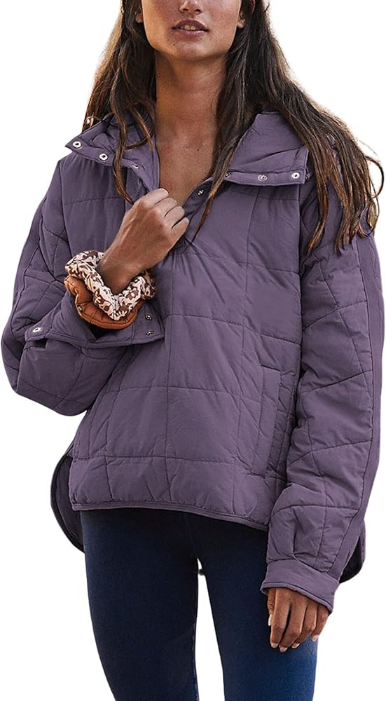 Freyhem Women's Pullover Puffer Jacket Quilted Lightweight Dolman Sleeve Button Down Hooded Padde... | Amazon (US)