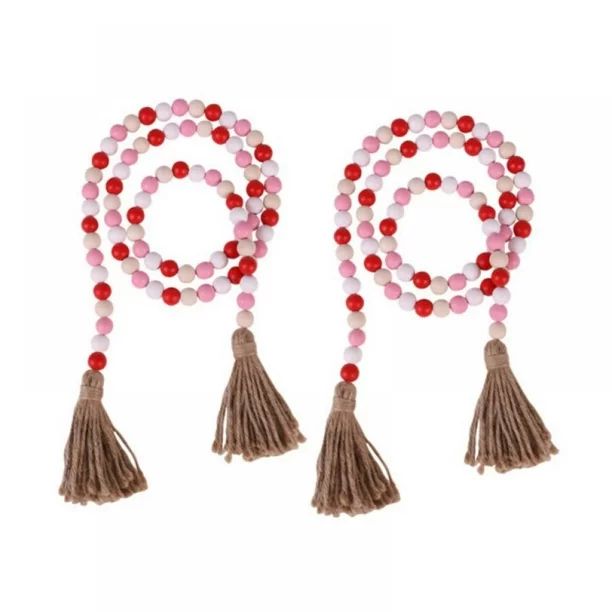GETFIT 2 Pack Valentine's Day Wood Bead Garland With Tassels Farmhouse Rustic Country Decor Wall ... | Walmart (US)