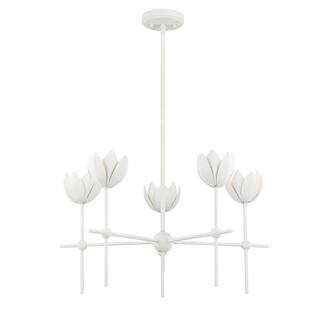 26 in. W x 14 in. H 5-Light Bisque White Bohemian Chandelier with Metal Shades 1-361820-BQW - The... | The Home Depot