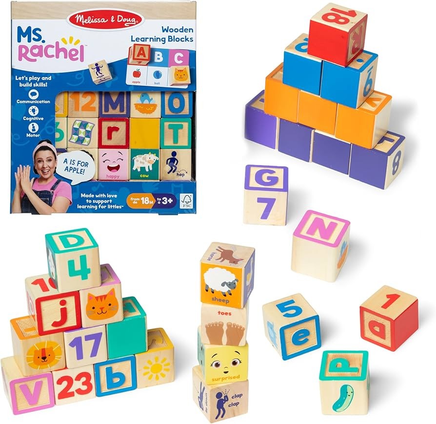 Ms. Rachel Melissa & Doug Letter, Number, and Game Wooden Learning Blocks with Activity Cards for... | Amazon (US)