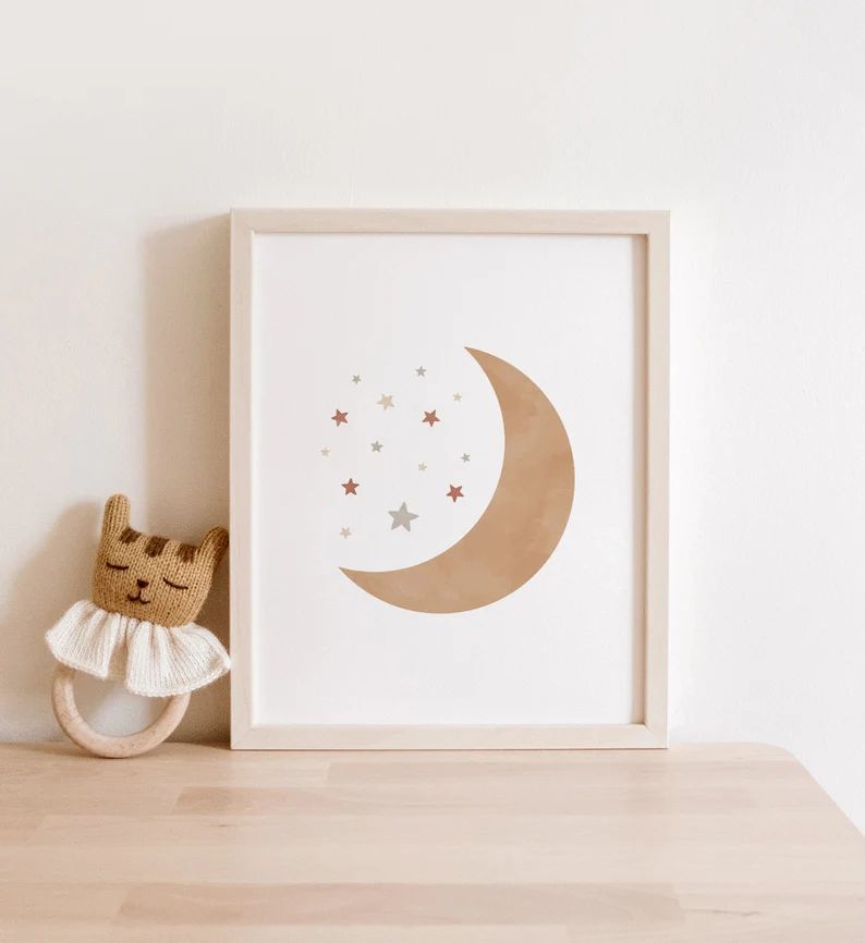 Neutral Moon and Starts Print Neutral Nursery Decor | Etsy | Etsy (US)