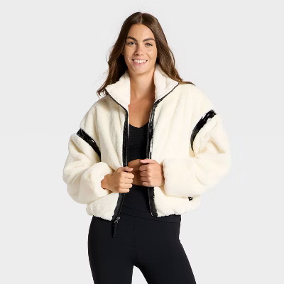 Women's Faux Fur PU Trim Jacket - JoyLab™ XL Cream | Target