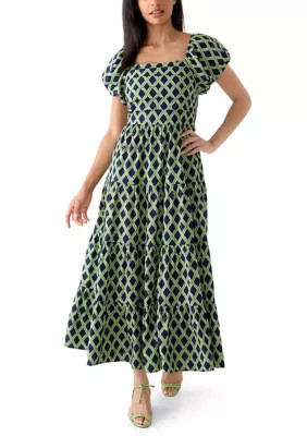 Crown & Ivy Women's Short Sleeve Tiered Midi Dress, Navy Blue, Large | Belk