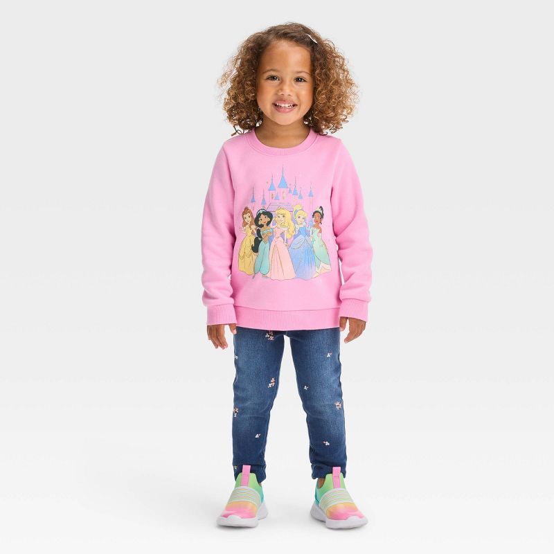 Toddler Girls' Disney Princess Fleece Pullover Sweatshirt - Pink 2T | Target