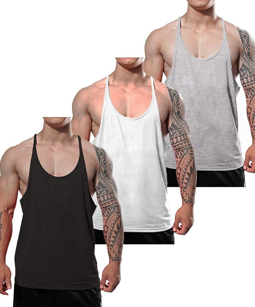 JEEING GEAR Men's Stringer Bodybuilding Workout Gym Tank Tops Training Y Back Cotton | Amazon (US)