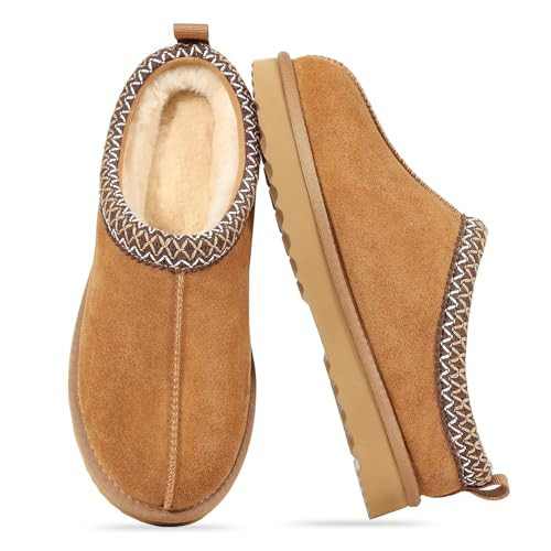 Litfun Women's Fuzzy House Slippers Genuine Suede Fluffy Winter Slipper Cozy Furry Warm Shoes Indoor/Outdoor, Suede Chestnut EU 39 | Amazon (US)