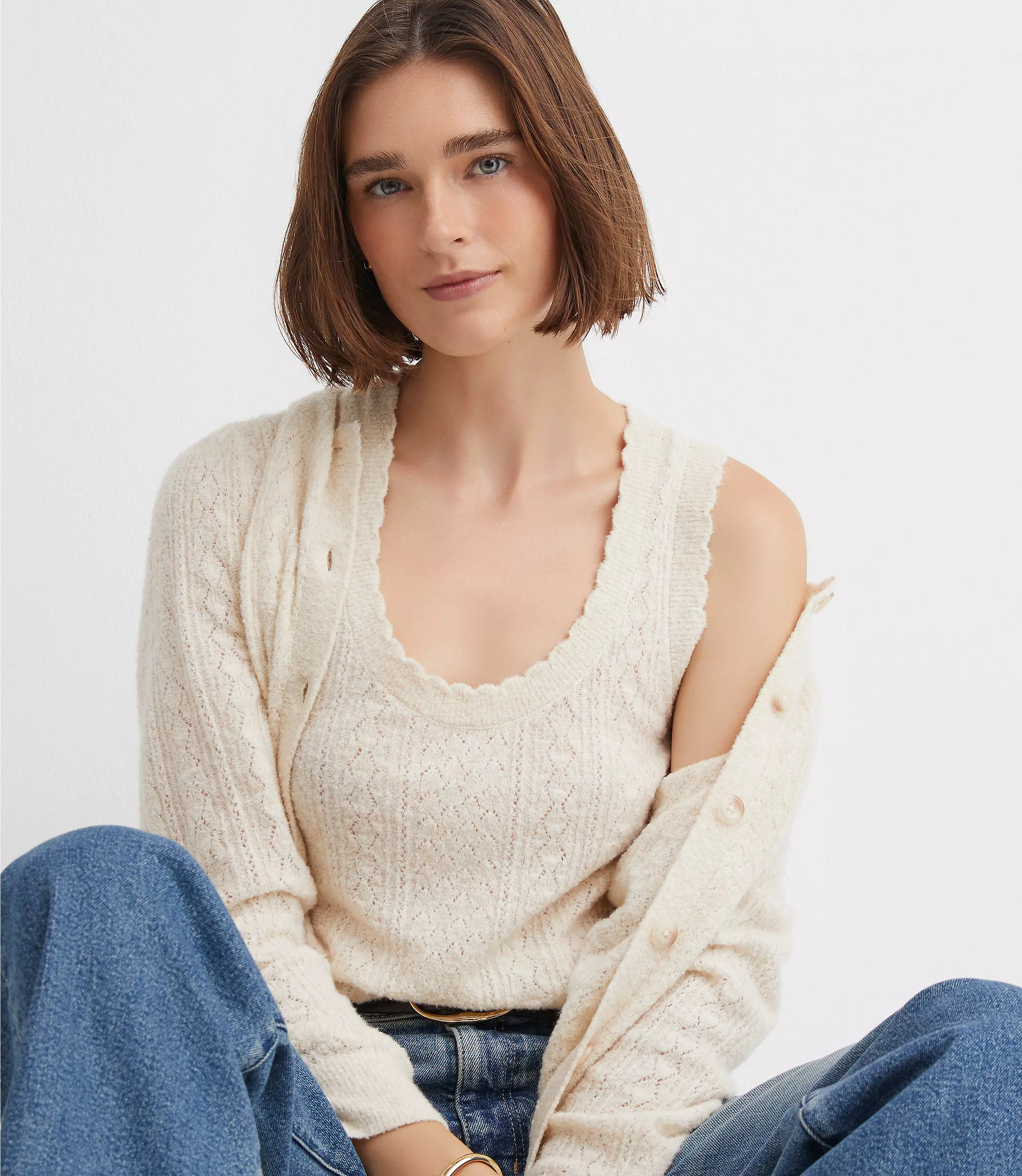 Scalloped Pointelle Sweater Tank Top | LOFT