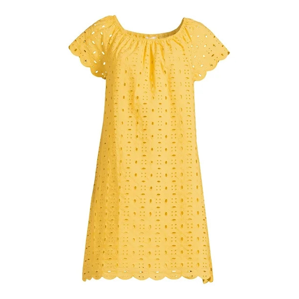 Time and Tru Women's Eyelet Dress with Short Sleeves, Sizes XS-XXXL | Walmart (US)