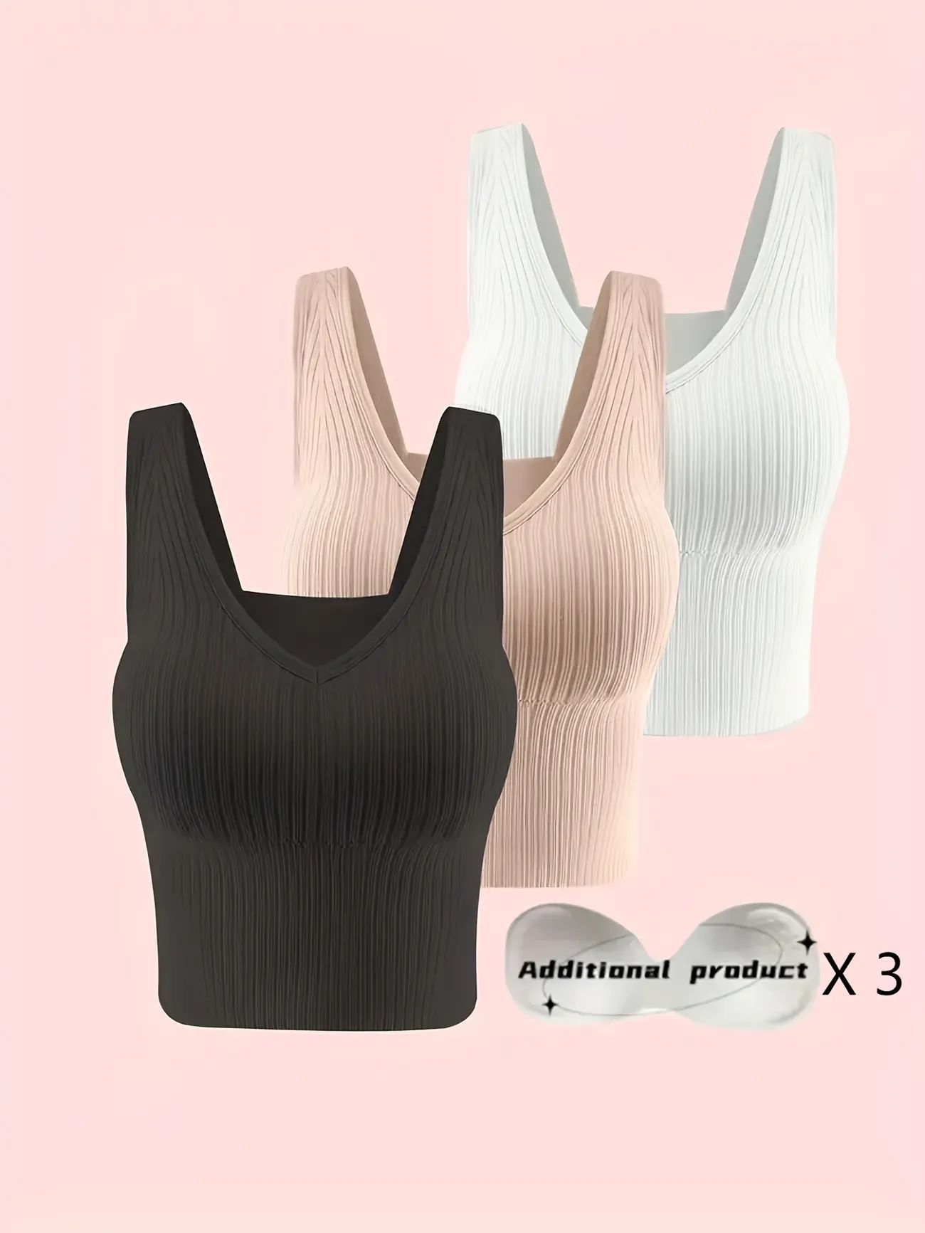 3pcs Ribbed Tank Top, Casual & Comfortable Wireless Vest Bra With Detachable Chest Pads, Women's ... | Temu Affiliate Program