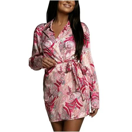 Womens Long Sleeve Shirt Dress Wrap V Neck Collared Fashion Floral Print Short Mini Dress Tie Waist  | Walmart (US)