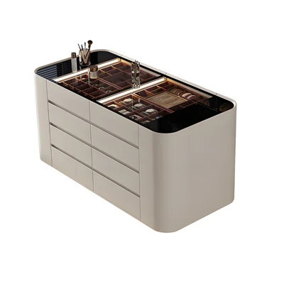 59.06" Modern Light Luxury Cream White Jewelry Display Cabinet, Island Drawer Storage Cabinet for Cloakroom with LED Lights | Wayfair North America