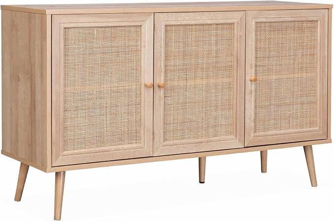 Alice's Home Buffet de Rangement en cannage Salon 120x39x70cm - Bohème - 2 Niveaux. 3 Portes. Pi... | Amazon (FR)