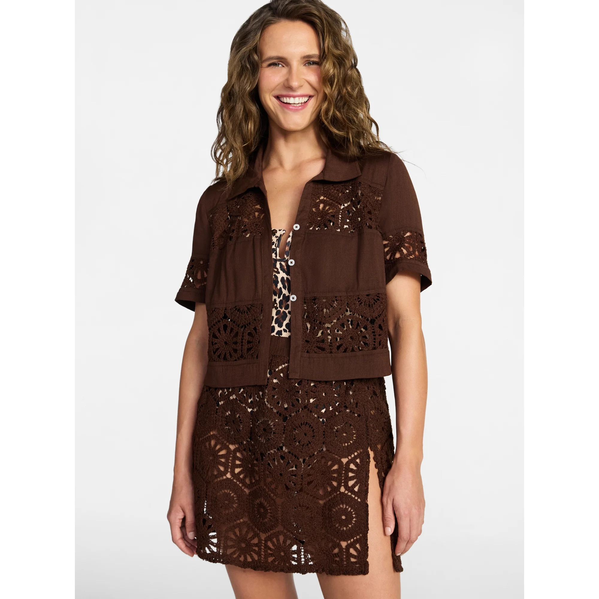 Time and Tru Women's and Women's Plus Size Palm Crochet Coverup Top, Sizes XS-3X | Walmart (US)