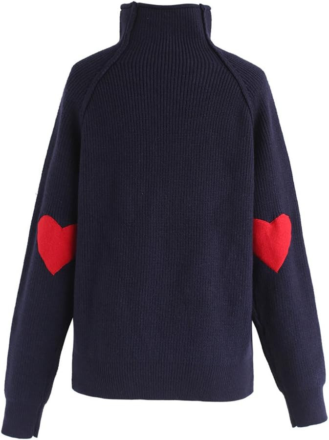 CHICWISH Women's Comfy Casual Long Sleeve Heart Shape Patched Grey/White/Navy Knit Top Pullover S... | Amazon (US)