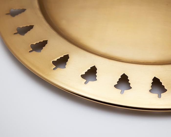 Gold Christmas Tree Tray with Cutouts - Round Circular Charger Plate with Christmas Trees Edge - ... | Amazon (US)