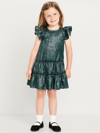 Shiny Flutter-Sleeve Tiered Dress for Toddler Girls | Old Navy (US)