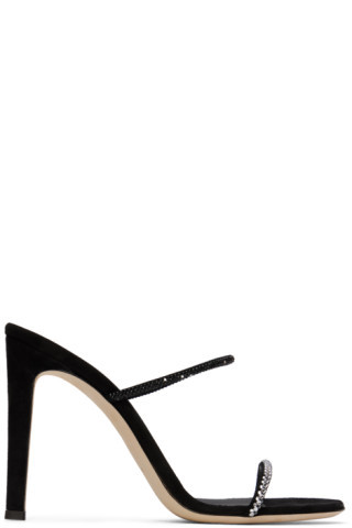Black Crystal-Cut Heeled Sandals | SSENSE