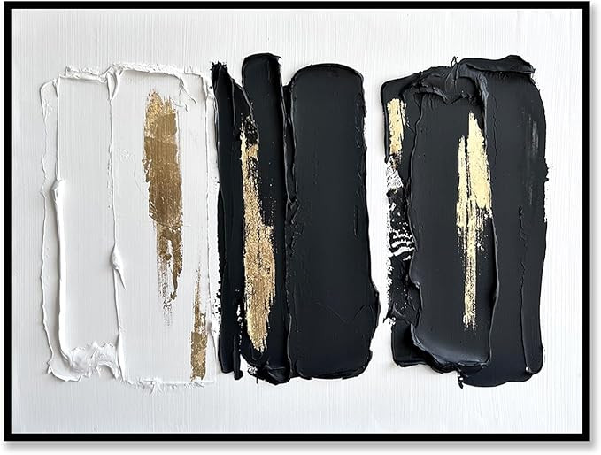 Sofoney - Black Framed Black and White Abstract Wall Art with Gold Foil Hand Painted Black and Go... | Amazon (US)