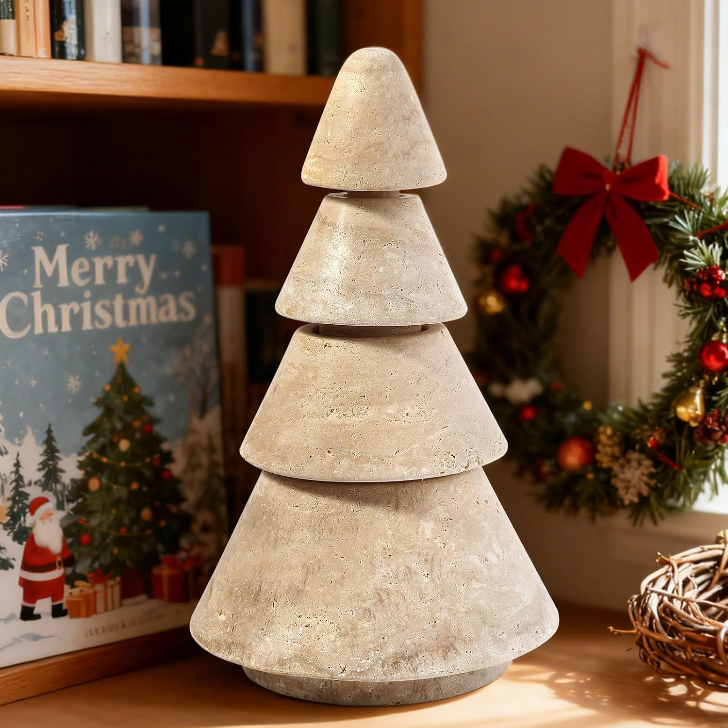 Travertine Christmas Tree - Dual-Use Candle Holder, Natural Stone Holiday Decor for Home & Gift Giving(RomanTravertine) | Amazon (US)