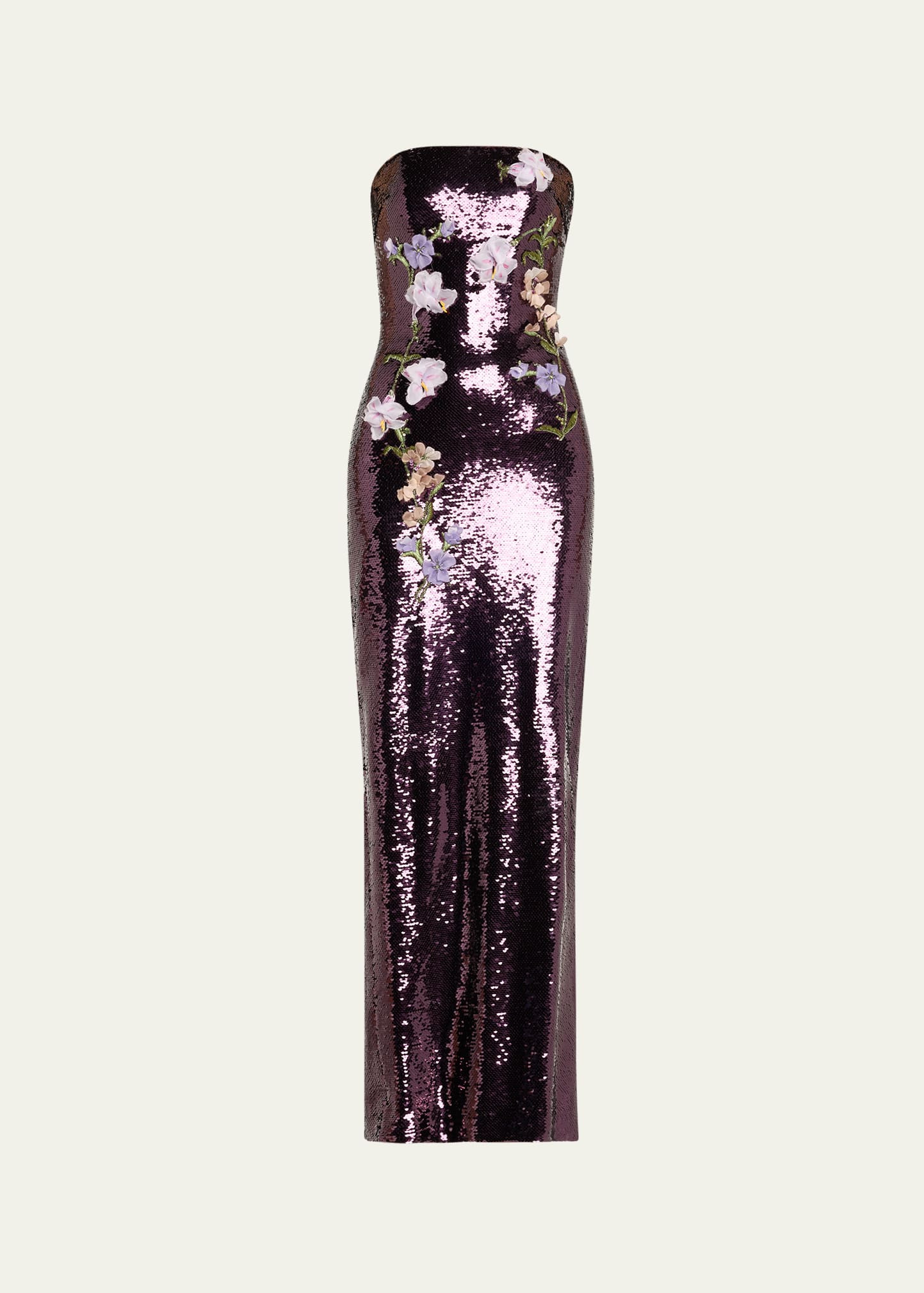Monique Lhuillier Strapless Floral-Embroidered Sequin Column Gown | Bergdorf Goodman