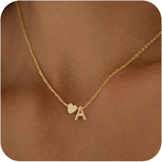 Heart Initial Necklaces for Women 14K Gold Plated Dainty Heart A-Z Letter Pendant Necklace Tiny H... | Amazon (US)